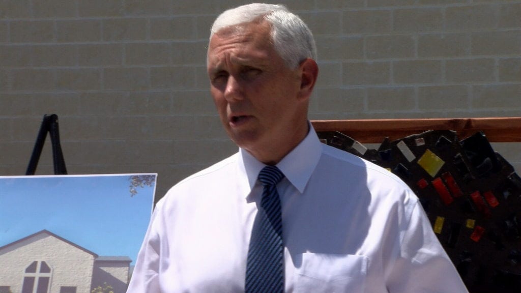 Vice President Mike Pence speaks outside the First Baptist Church in Rockport Wednesday.