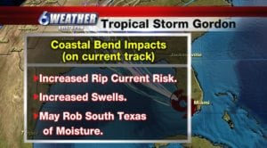 Tropical Storm Gordon impacts on the Coastal Bend as of the official NHC 1PM advisory.